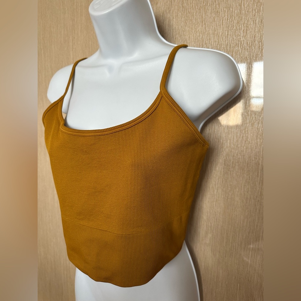 ATHLETA Ribbed Cropped Cami Tank Top Mustard Yellow Size M - Picture 5 of 6